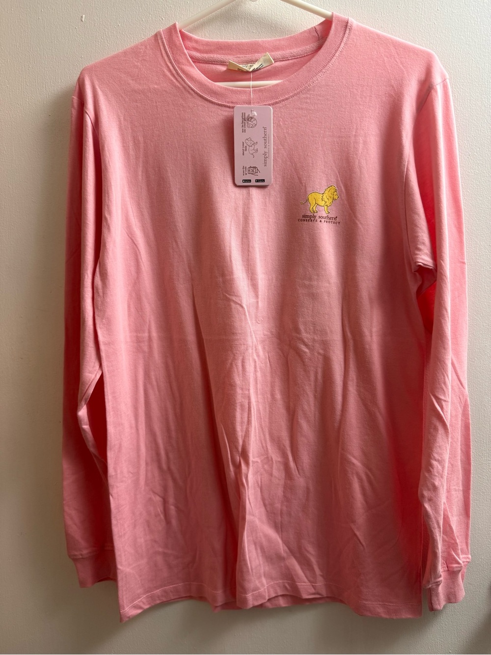 Simply Southern Pink Long-Sleeve Tee with Yellow Lion Graphic